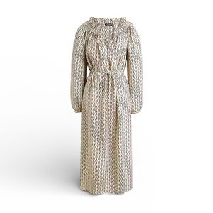 J. Crew Ruffleneck Midi Dress in Vintage Link Print L Cream Black Sheath NWT